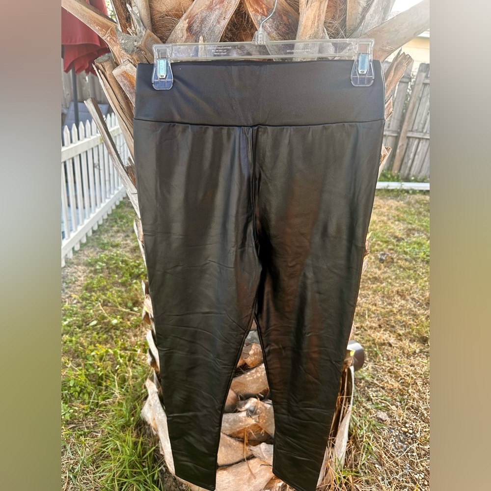 Black Faux Leather High Waist Skinny Leggings Pants XL